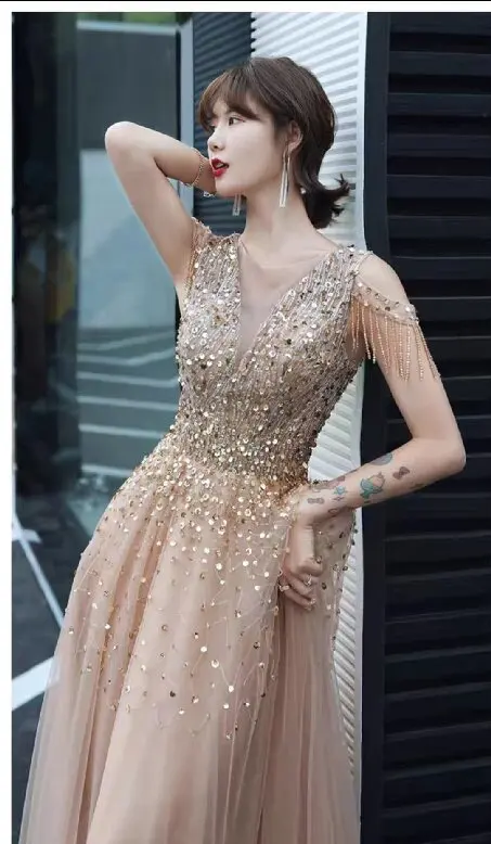 Lycindre Beaded Gown Champagne
