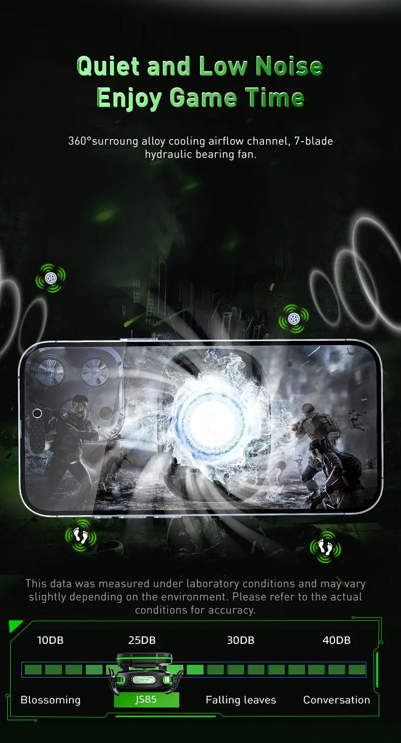 JS85 armored design Wireless 3000mAh Backpack battery Level 7 speed adjustable gaming semiconductor phone cooling radiator