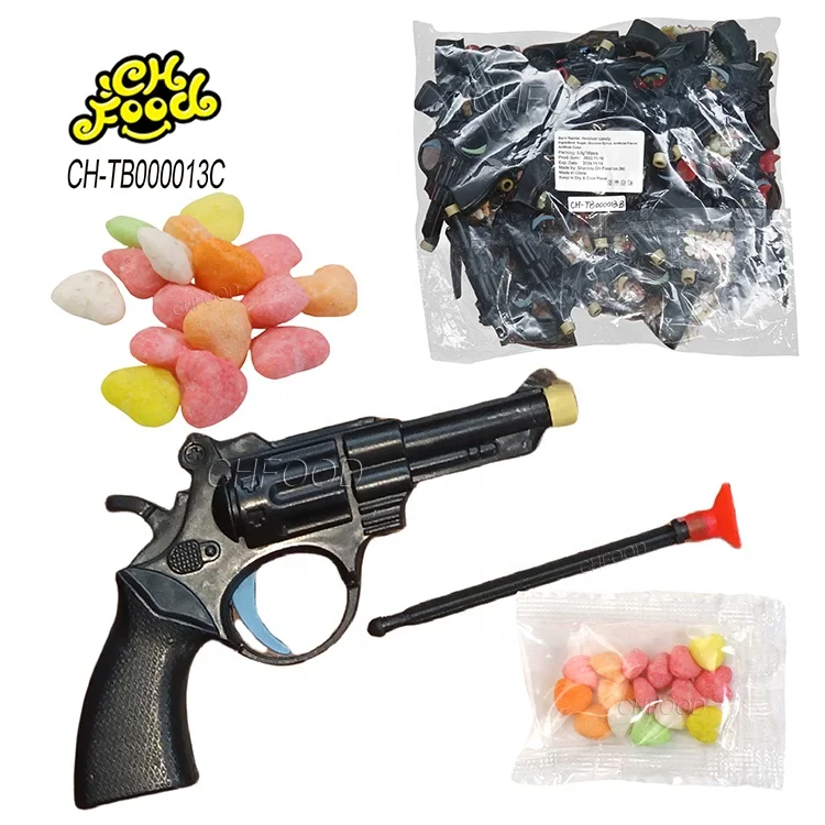 Wholesale Low MOQ Cheap Plastic Gun Toy with Puffed Candy for Kids