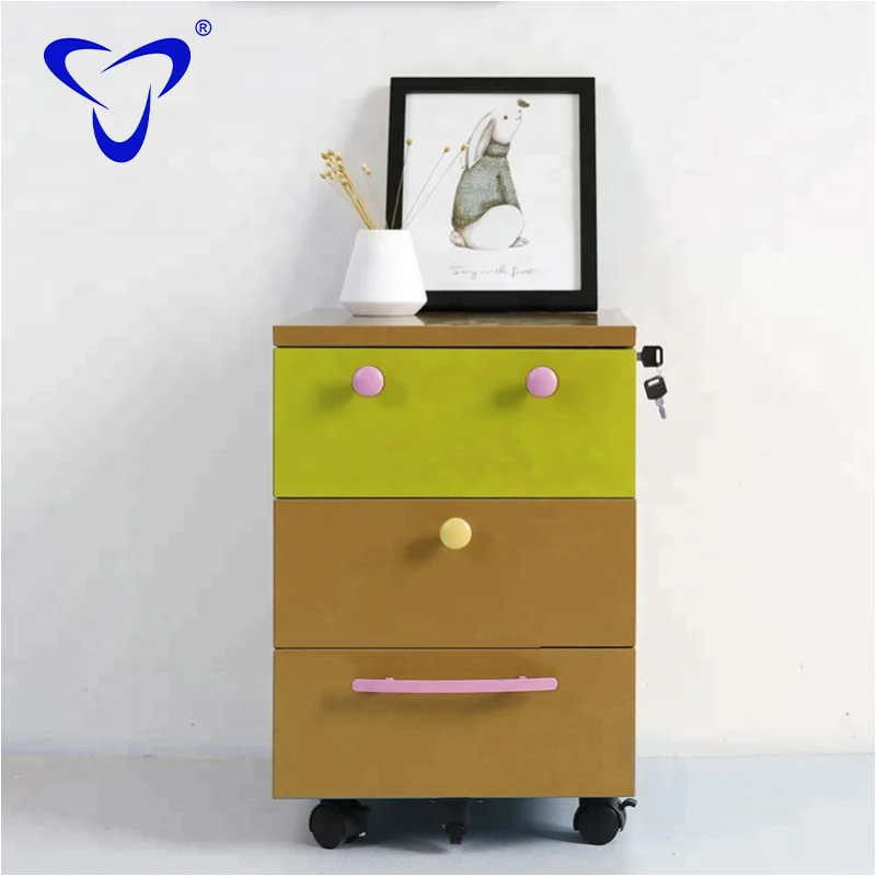 Assemble Round Edge Steel Storage Cabinets 3 Drawer Vertical Metal Mobile Pedestal Factory Wholesale