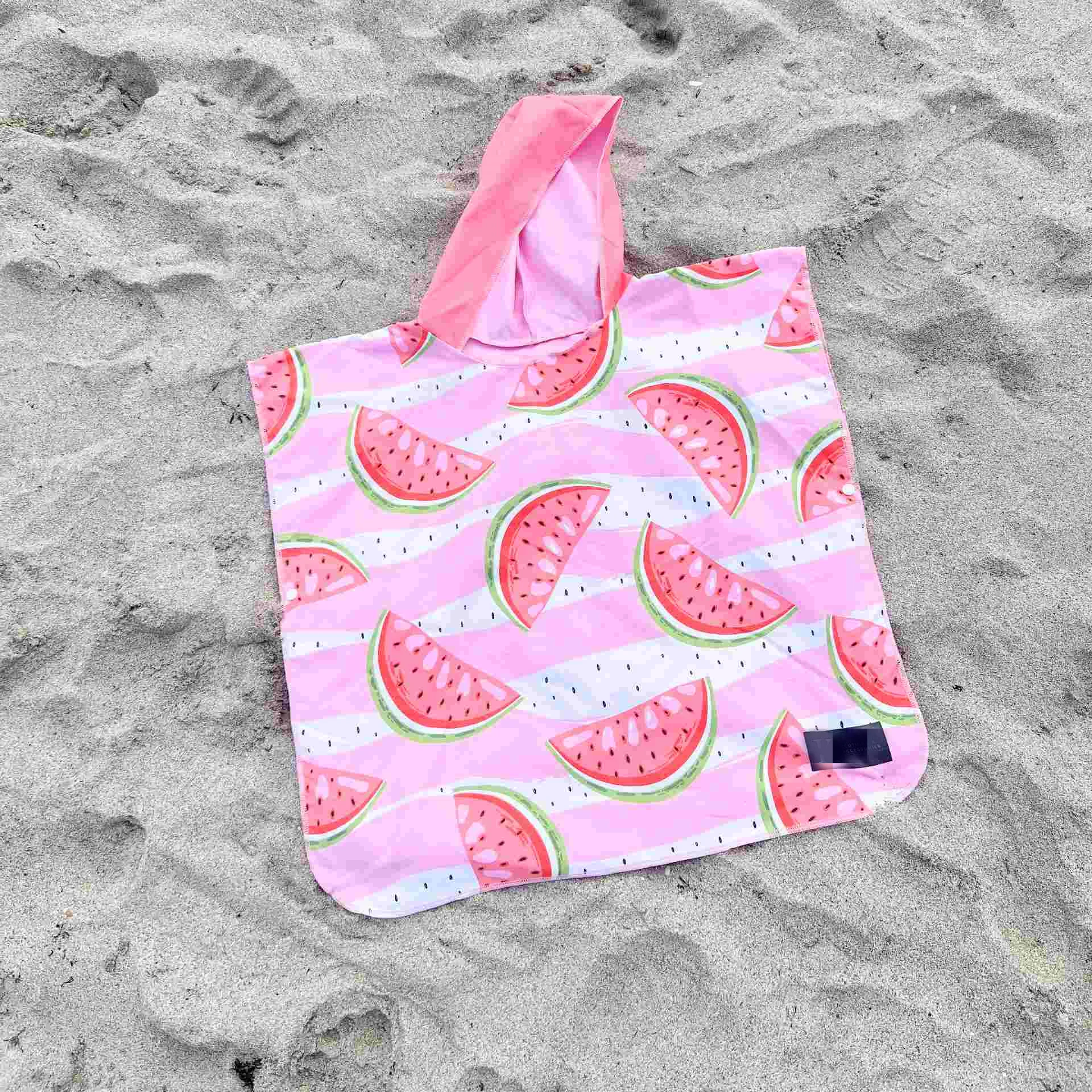 Custom Prints Cartoon Cheap Microfiber Kids Swimming Children Beach Hooded Wearable Poncho Towel manufacture