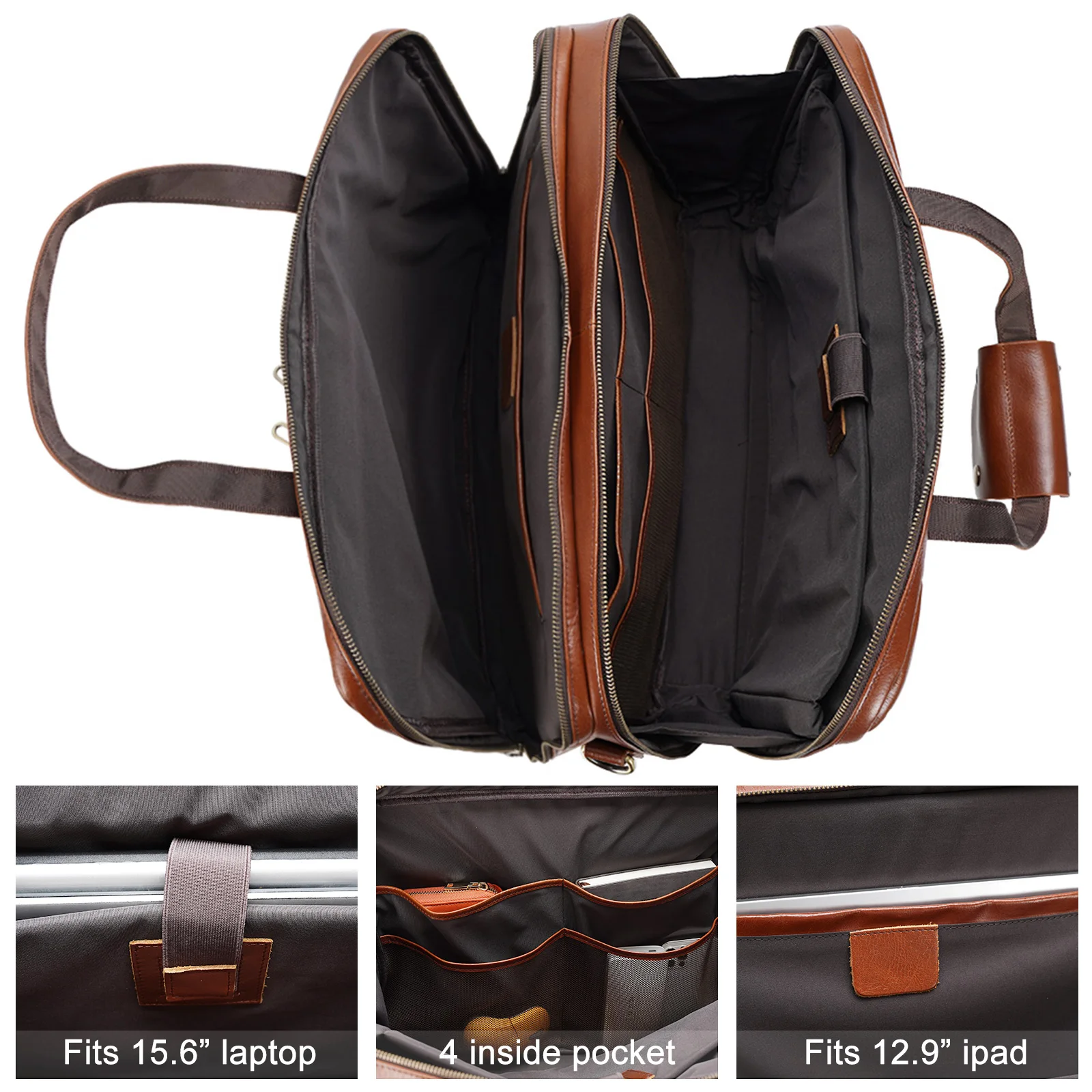 Hot Sell Handmade Custom Logo Real Leather 15.6 Inch Laptop Bag for Daily Work Full Grain Leather Waterproof Business Briefcase