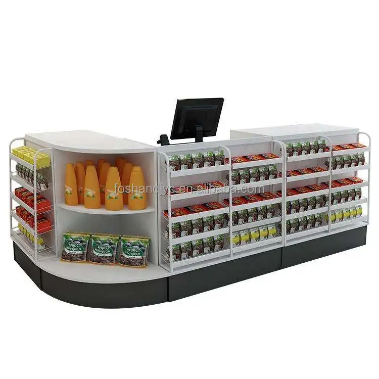 US Supermarket Checkout Counter Display Stand U-Shaped Kiosk with 4ft Counter Made of Steel and MDF for Retailer Shops