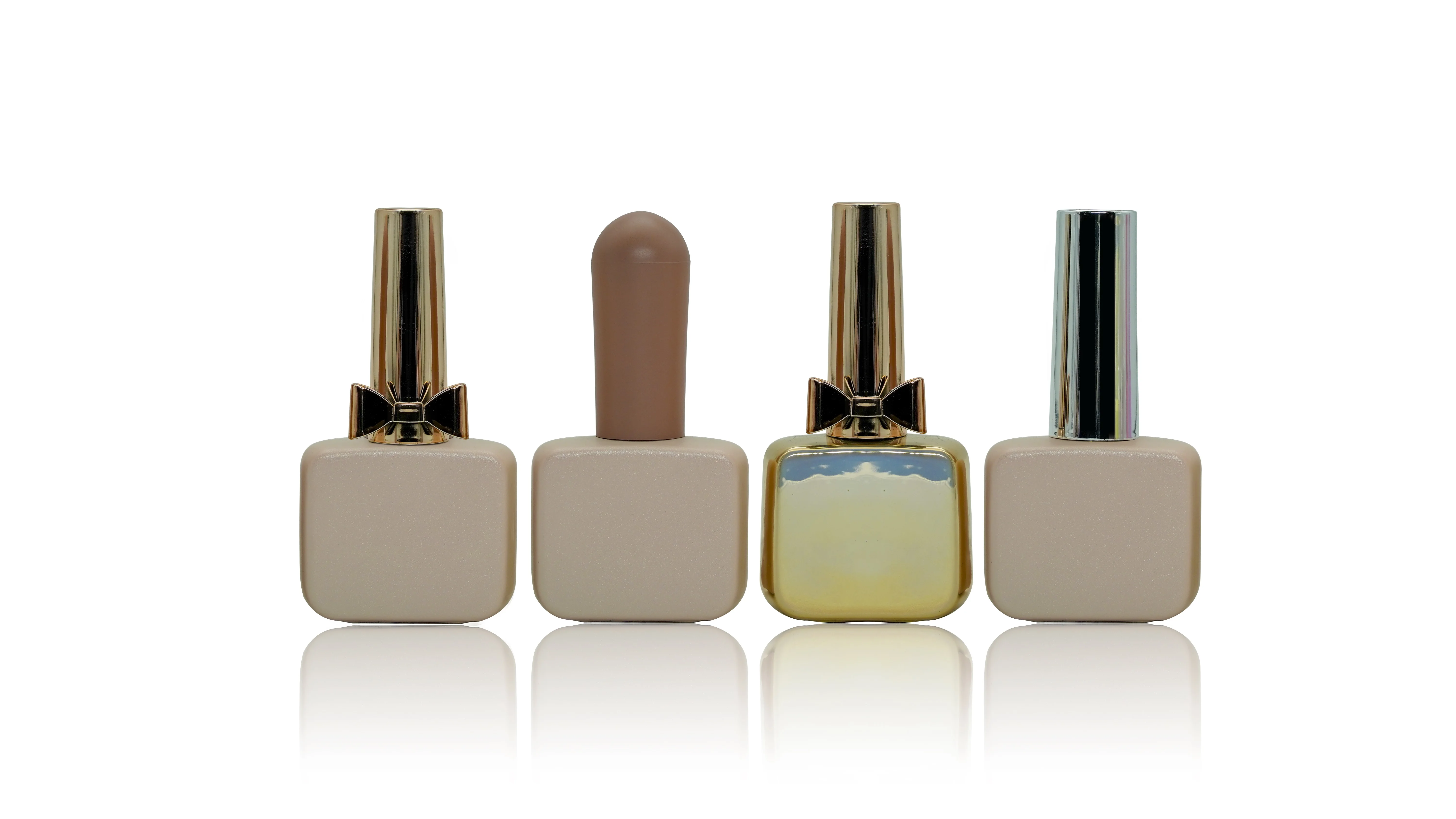 Empty Square Glass Gel Nail Polish Bottle With Bow Cap And Brush