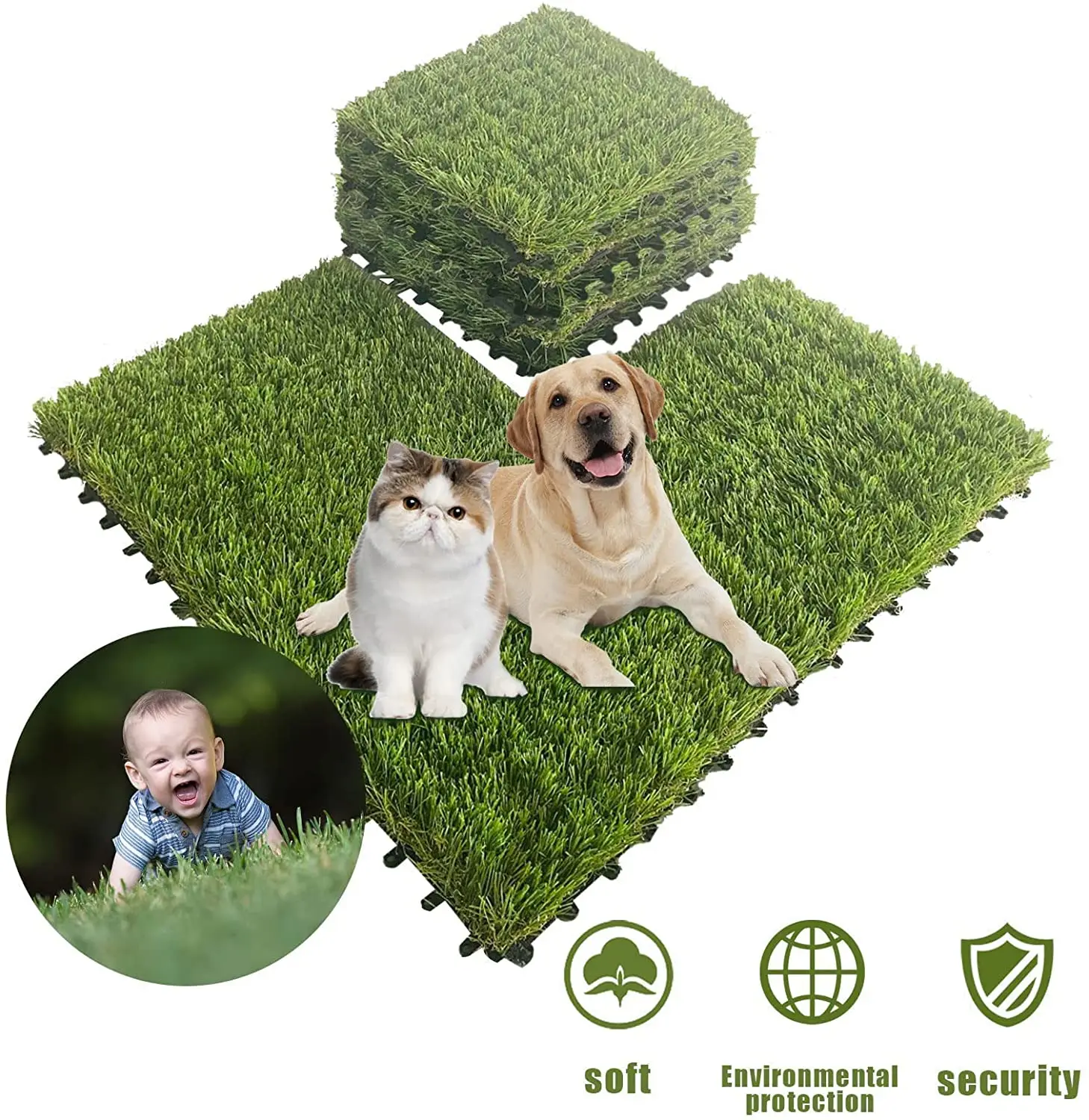Garden Dog Indoor Flooring Decor Fake Pile Height Interlocking Self