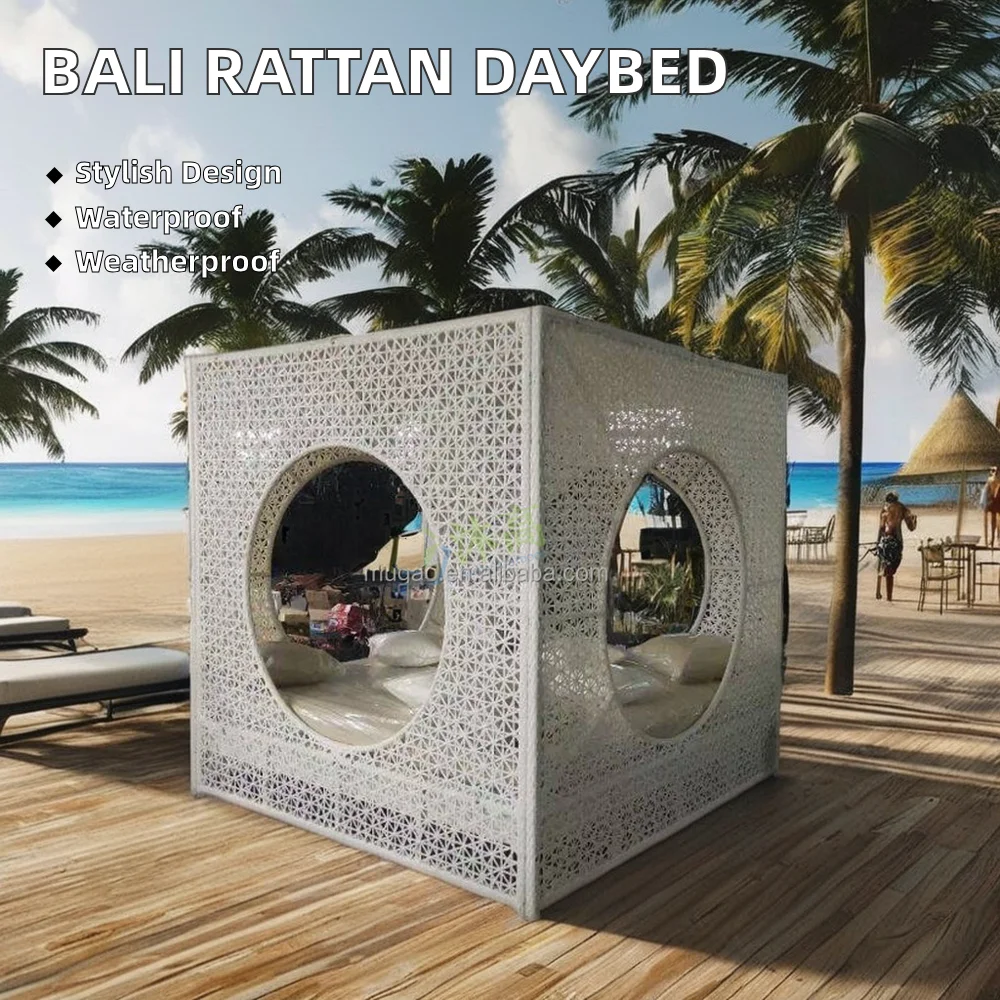 Bali Modern Aluminum Frame Rattan Outdoor Daybed Pool Cabanas Sun Lounger Waterproof for Courtyard Hotel Use