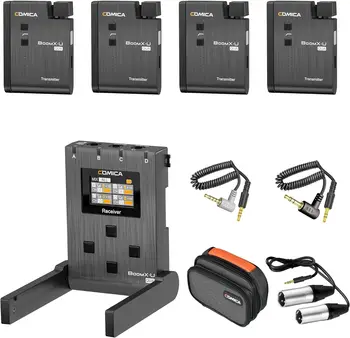 Wireless Lavalier Microphone With 4 Transmitters, Comica BoomX-U Qua UHF 24 Channel Professional Lapel Microphone for Cameras
