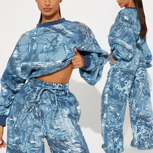 Custom Real Tree Full Pitnt Logo Activewear Boxy Cropped Sweatshirt and Wide Leg Sweatpants Y2K Streetwear Outfits for Women