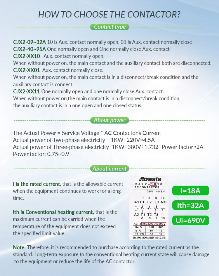 Contacteur AC CJX2-4011 - 60A, 1NO+1NC, Triphasé, Bobine 220V - Pour Commande Moteur, Usage Industriel - 6