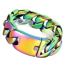 Wholesale Blue/Rainbow Hip-hop Cuban Link Bracelets 316L Stainless Steel Fashion Chain & Link Bracelets