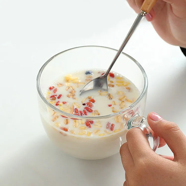 Оптовая продажа, кружки для молока, чая, завтрака, зерна, кофе, стеклянная чашка с бамбуковой крышкой