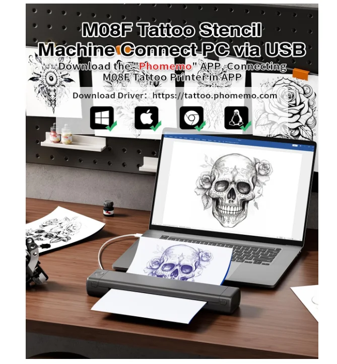 M08F-TATTOO インクレスタトゥープリンター Amazon.com: Phomemo M08F Wireless Tattoo Transfer Stencil
