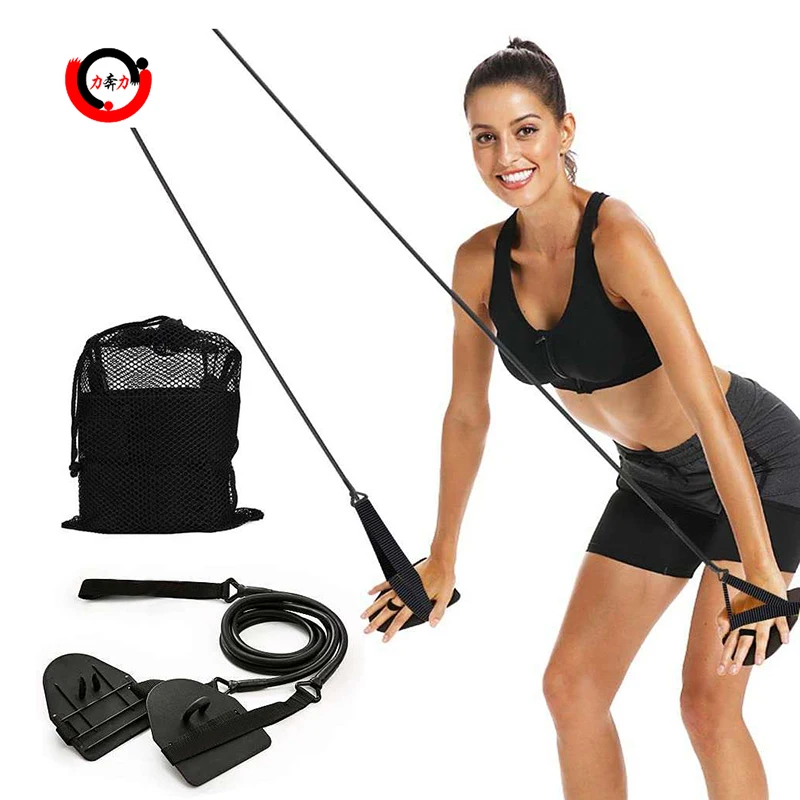 Swimmer Use Dry Swim Training Exercise Equipment with Hand Paddles