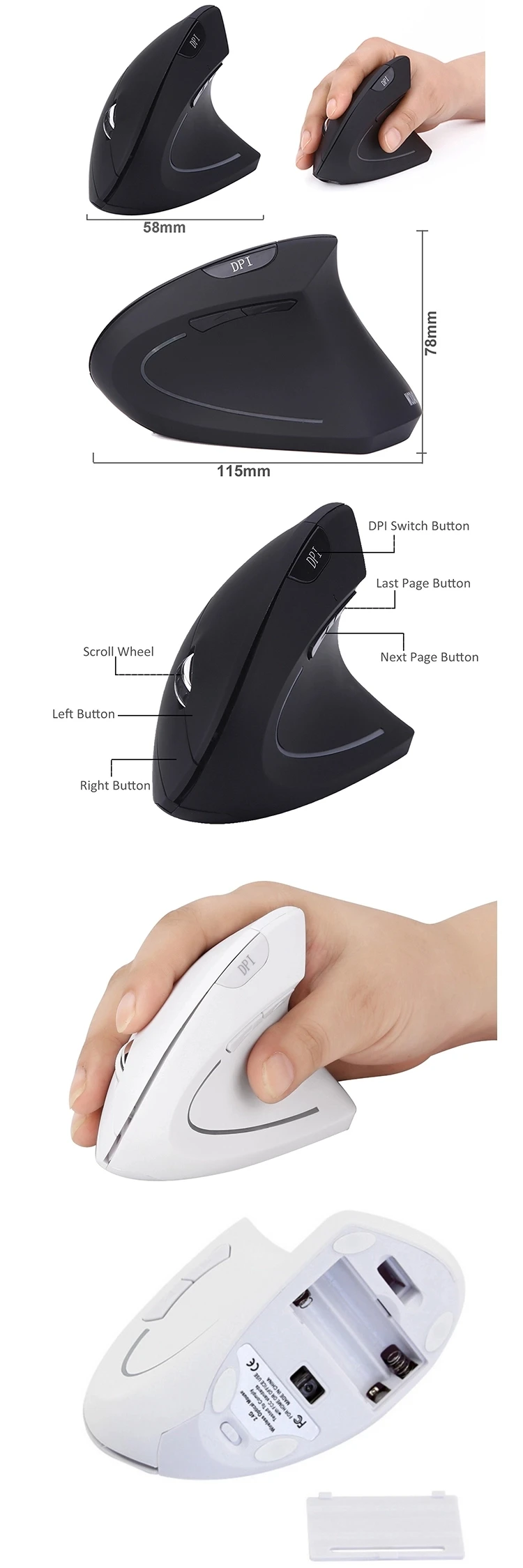 2.4G Computer Wireless Vertical Ergonomic PC Gaming Mouse Mice