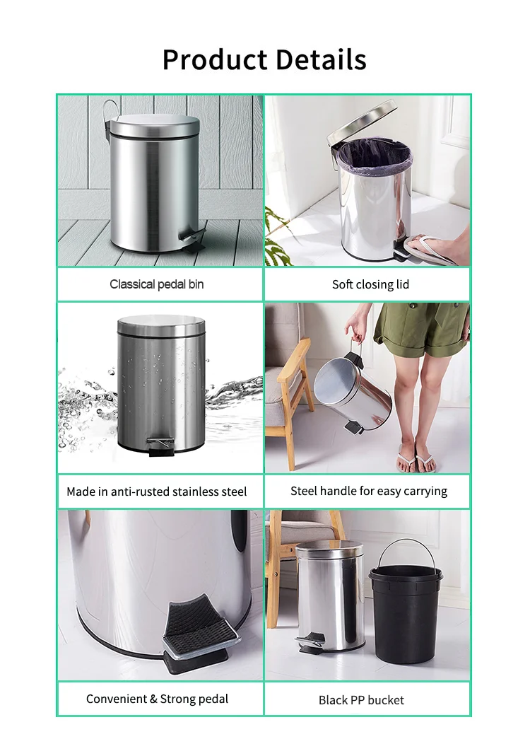 Hot Selling 3l 5l 12l Home Trash Can Kitchen Household Metal Dustbin