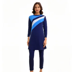 Muslim High Waist Long Sleeve 1-Piece Ladies Split Sunscreen Swimsuit Conservative Full-Surrounded Beach Wear European American