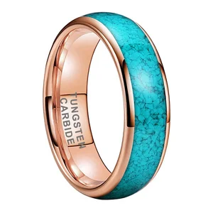 Coolstyle Jewelry 6mm Rose Gold Tungsten Ring for Women Men Crushed Turquoise Inlay Fashion Jewelry Engagement Wedding Band