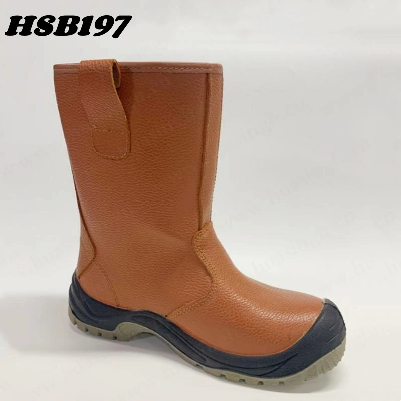Rwh,mining Long Tube Embossed Leather Brown Security Boots Anti-hit PU/PU Injection Sole ESD Miner Labor Shoes HSB197
