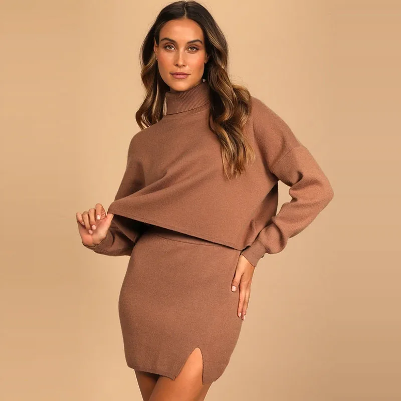 taupe高领毛衣连衣裙粘棉针织2件毛衣双胞胎套装春季套装 - buy women