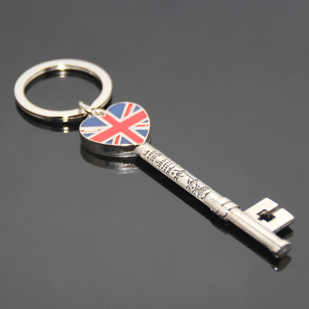 Union Jack Custom Union Flag Heart Key Shaped England Tourist Souvenir Key Ring Enamel Metal London Engraved Key Shape Keychain