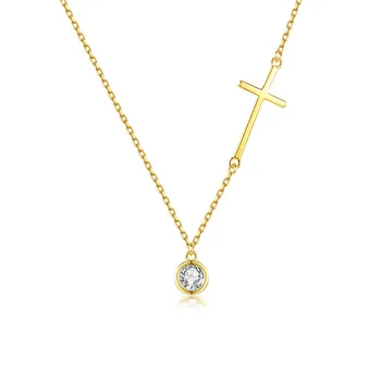 New 925 Sterling Silver 18k Gold Plated Cross Necklace Female Chain Design Beautiful Diamond Necklace for Women
