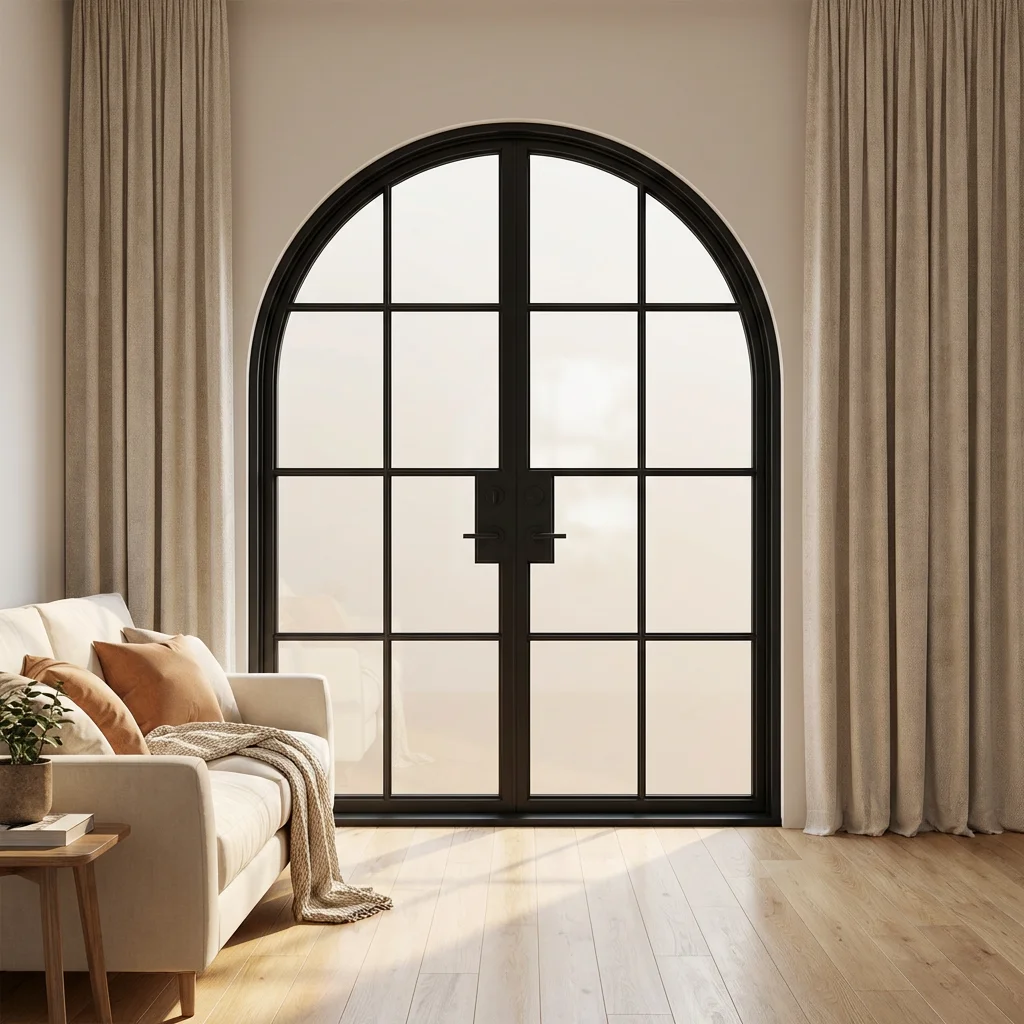 Heavy-Duty Residential Double Steel Front Doors with Fluted Tempered Glass Custom Sizes for Villa Projects