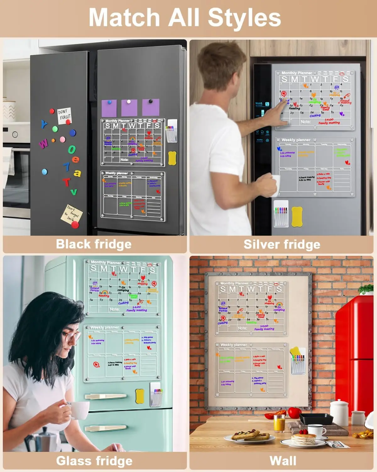 Magnetic Acrylic Reusable Monthly & Weekly Planner Dry Erase Board Calendar for Fridge
