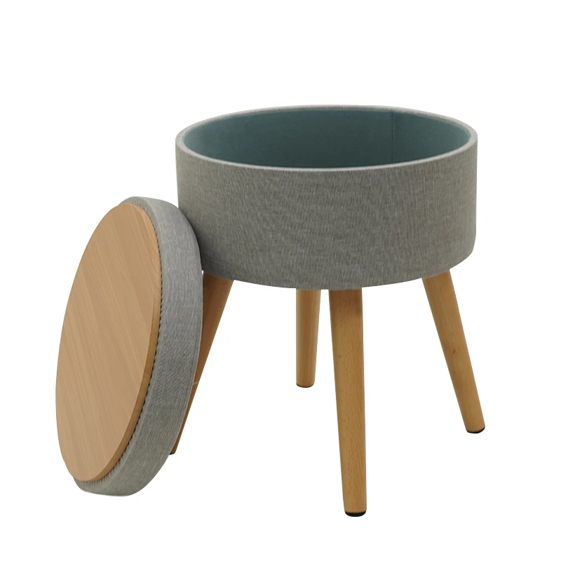 Ottoman Velvet Ottoman Round Stool Wood Legs Storage Ottoman for Living Room Furniture
