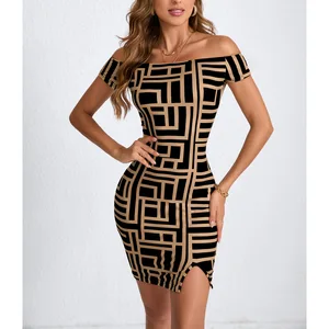 New Summer Women's Sexy Strapless Chiffon Digital Printing Natural Waist Washable Hip Slimming Dress