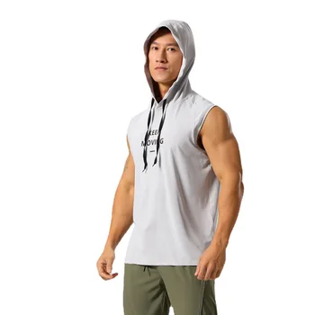2024 Mens sleeveless hooded gym vest plus size patchwork color sports speed dry men's tank tops