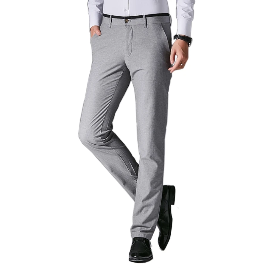 Men Trousers Formal Cotton Dress Pants Office Business Suits Straight Leg Casual