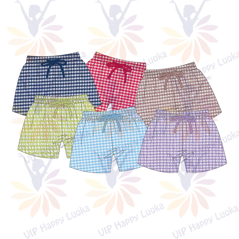 Лидер продаж, клетчатые трусы для мальчиков, детские шорты на шнуровке, купальник Seersucker, детская пляжная одежда