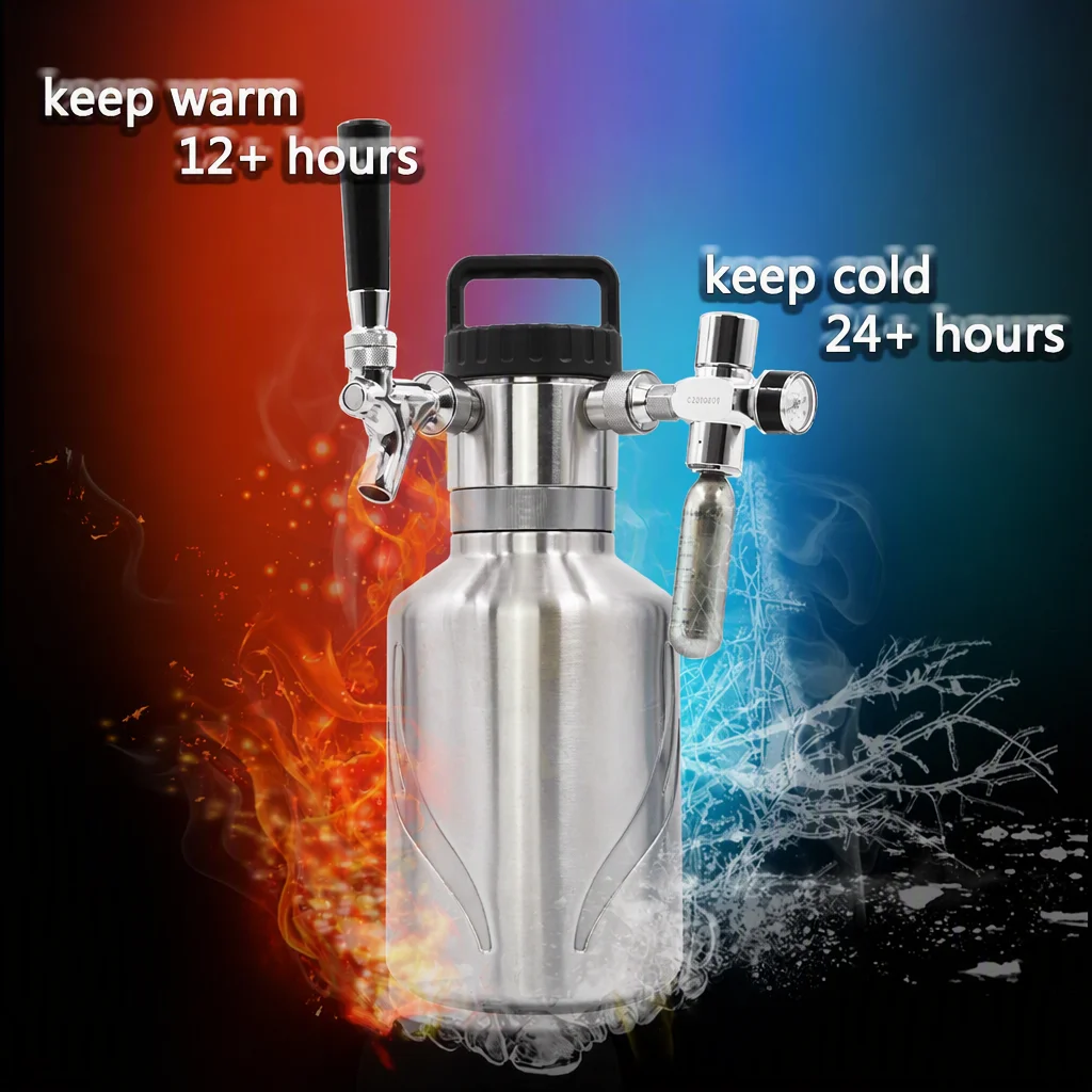 4L Stainless Steel Beer Growler Dispenser with Tap and Co2 Regulator