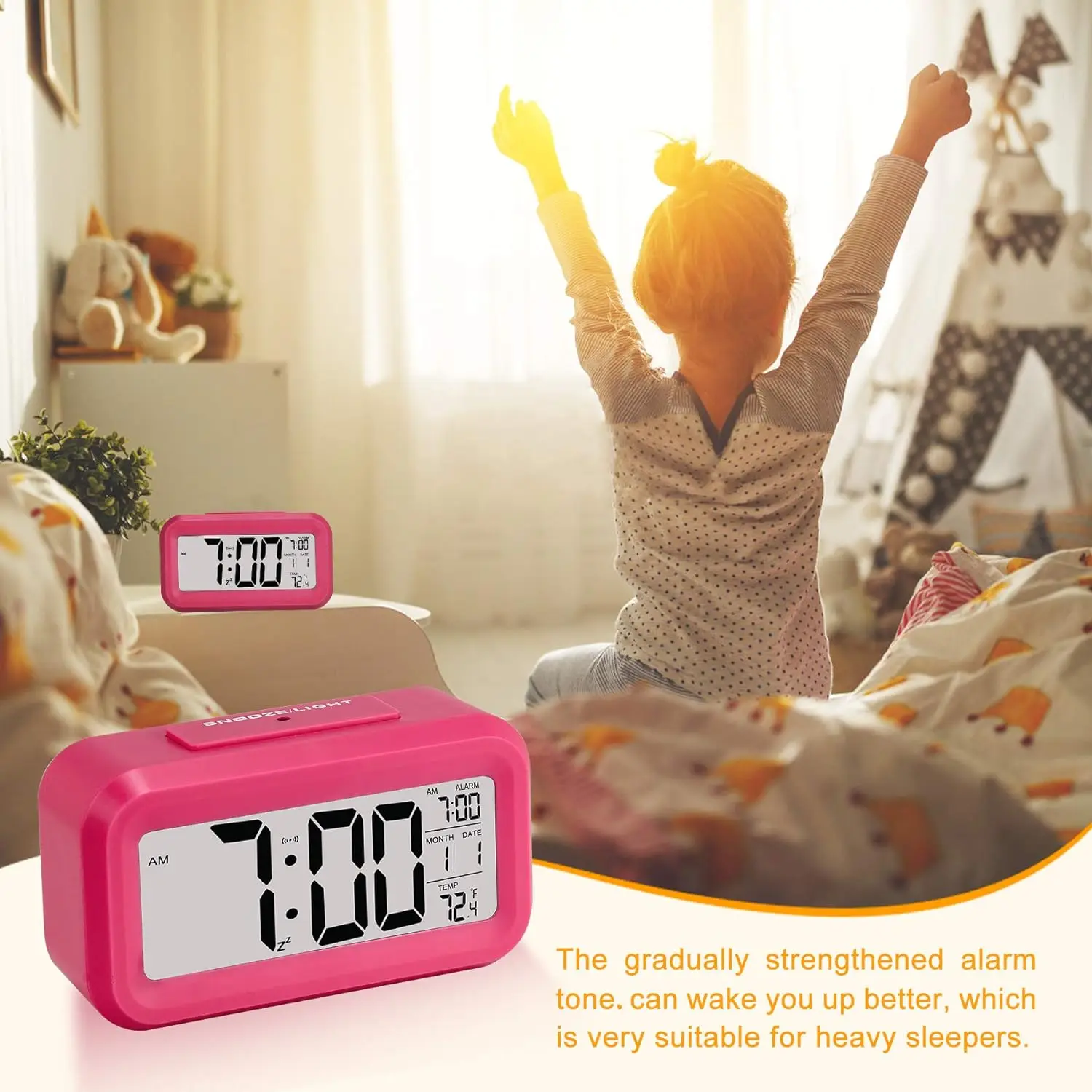 Creative Night Light Sensing Digital Alarm Clock With Led Temperature Display, Snooze Function and Smart Time Sensor for Student