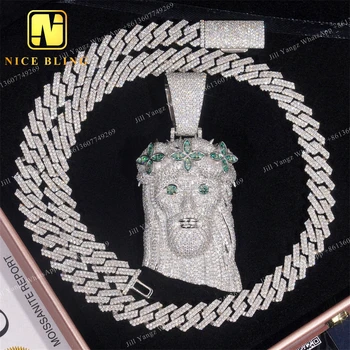 NEW ARRIVAL Blue Green Moissanite Jesus Pendant 3D Design 925 Hip Hop Rock iced out Pendant Fine Jewelry Moissanite Pendant