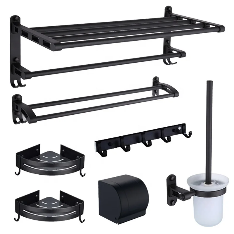 Modern Hotel Sanitary Wares Wall Mounted Matte Black Aluminum Bathroom