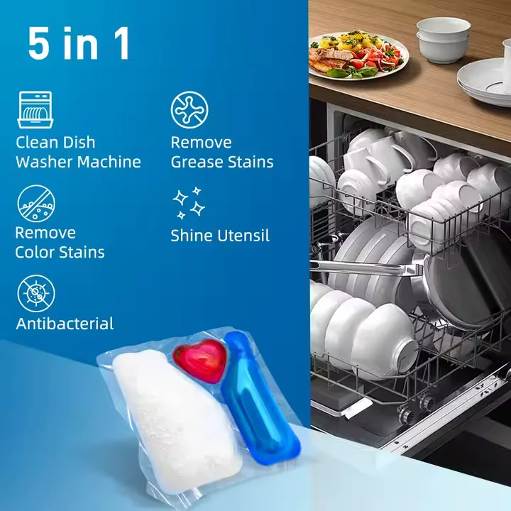 Custom Biodegradable Eco-friendly 5 in 1 Dishwashing Capsules Detergent Power Pods Dishwasher Oil Removal Kitchen Cleaning Gel