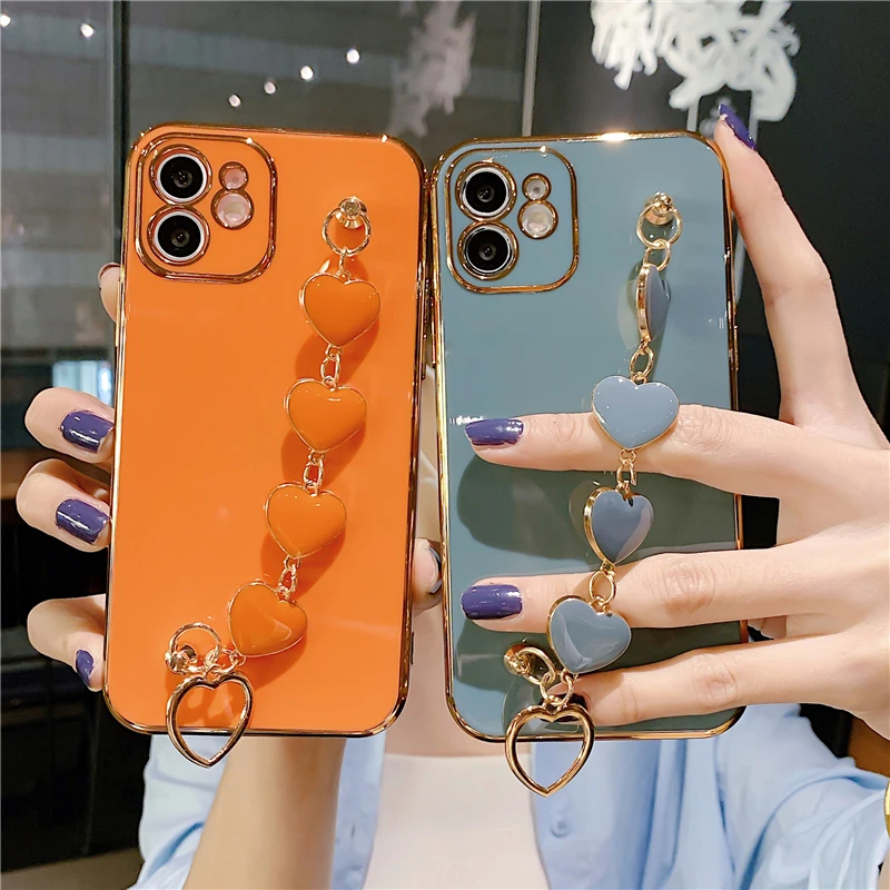 Fashion Plating Wrist Strap Phone Cases for iPhone 13 12 11 PRO X