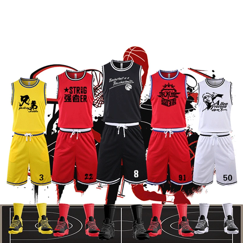 Source Red and black kids blank basketball jersey uniform design