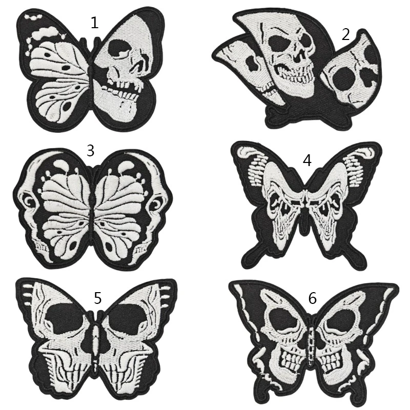 Black and White Hollow Skull Butterfly Animal Twill Patch
