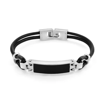 Stainless Steel Leather Bangle Memorial Cremation Jewelry Bracelet