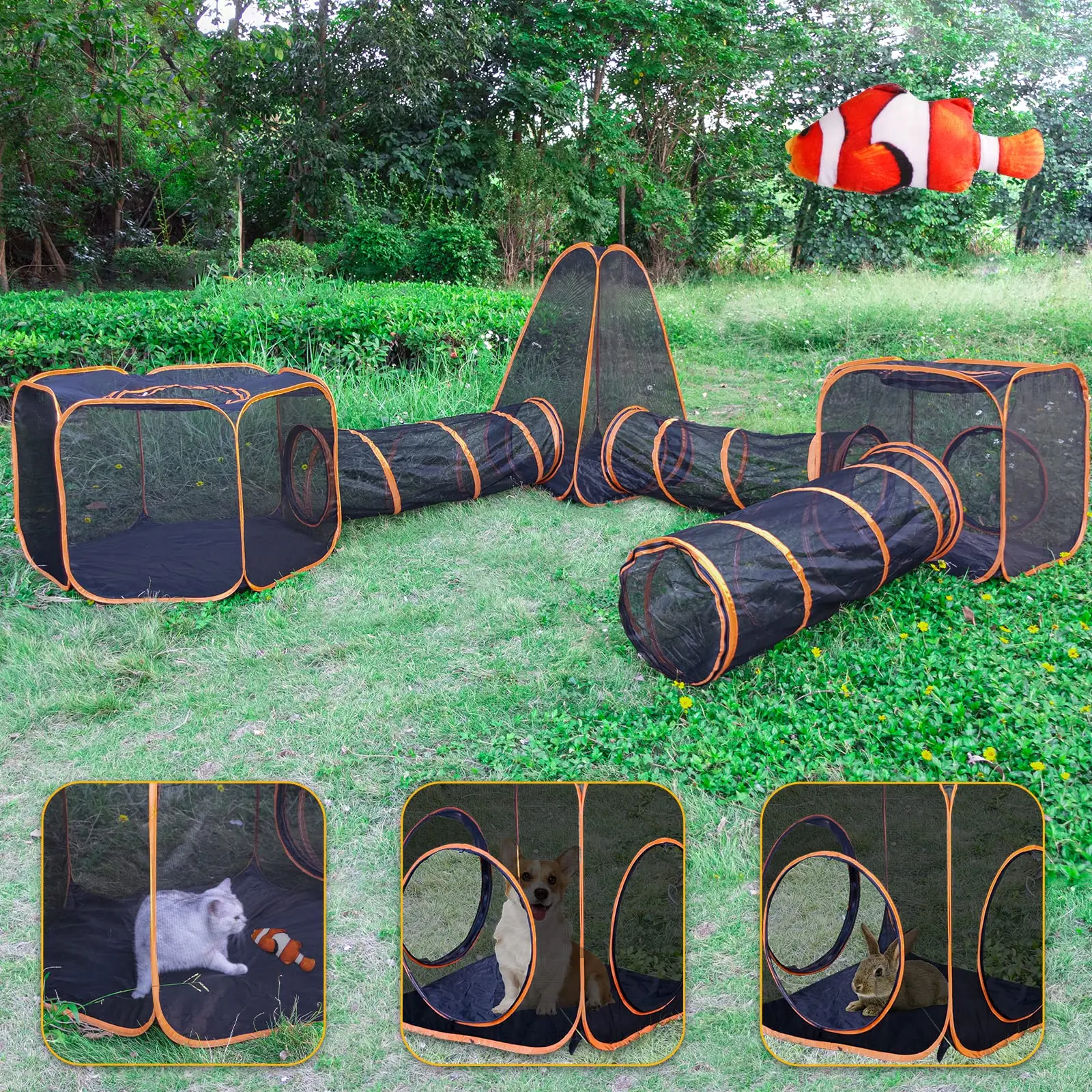 Factory Wholesale Custom 4-In-1 6-In-1 Outdoor Pet Playpen Cat Enclosures House Tent With Tunnels Cat Tent Portable Pet Tent