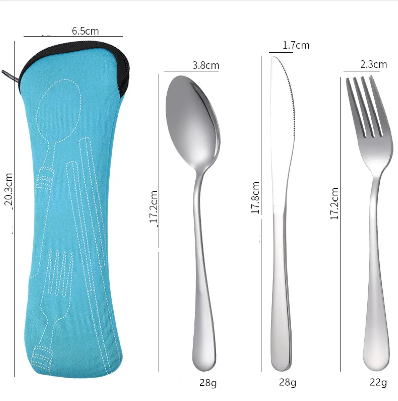 Stainless Steel Flatware Durable  304 Spoon Fork Knife With Cloth Pouch 3pcs or 4pcs Cutlery Set