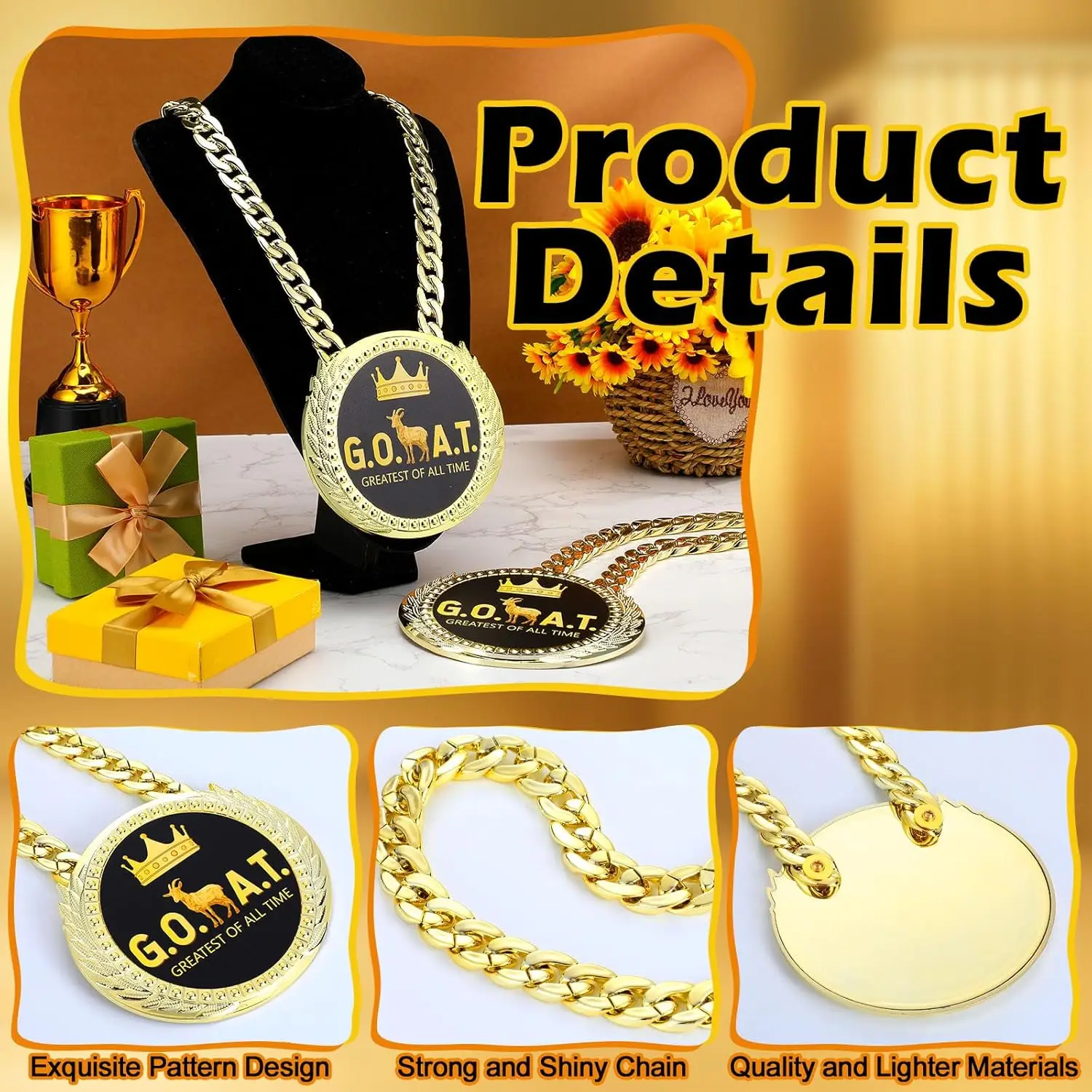 Custom Gold Champ Goat Medal Necklace | Turnover Chain for Football MVP ...