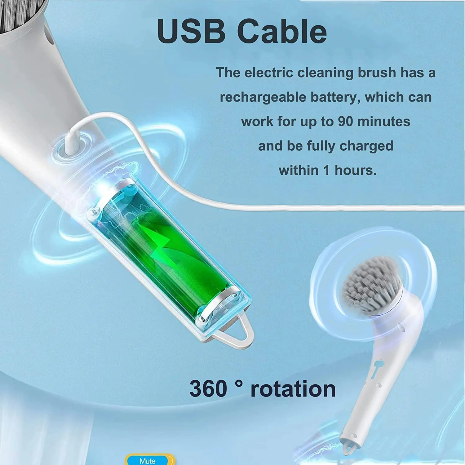 Usb Rechargeable Kitchen Dish Washing Brush Sink Cleaner Bathroom