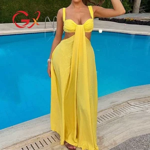 GX1133 Boutique 2026 Summer Lady Street Wear One Piece Women Cut-Out Sleeveless Backless Elegant Sexy Wide Leg Jumpsuit