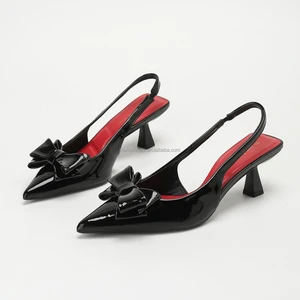 8373-3 Ready to Ship Women's New Pointed High-Heeled Sandals Summer Bow Decor Mid High Heels Fashion Elegant Slingbacks Sandals