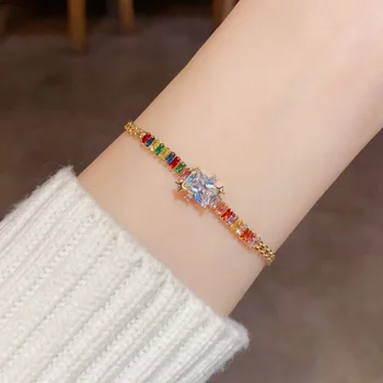 Korean Style Retro Square Diamond Fashion Charm Bracelet for Women Exquisite Easy Match Casual Luxury Jewelry Wholesale
