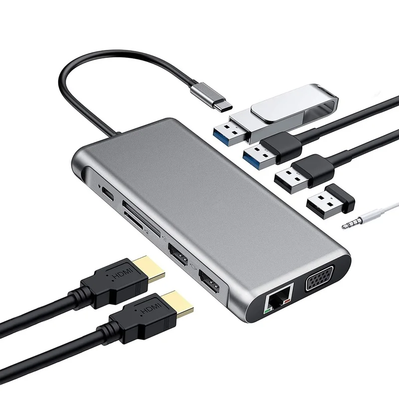 USB C Hub 12-in-1 Type with Dual 4K HDMI Ports -VAVA