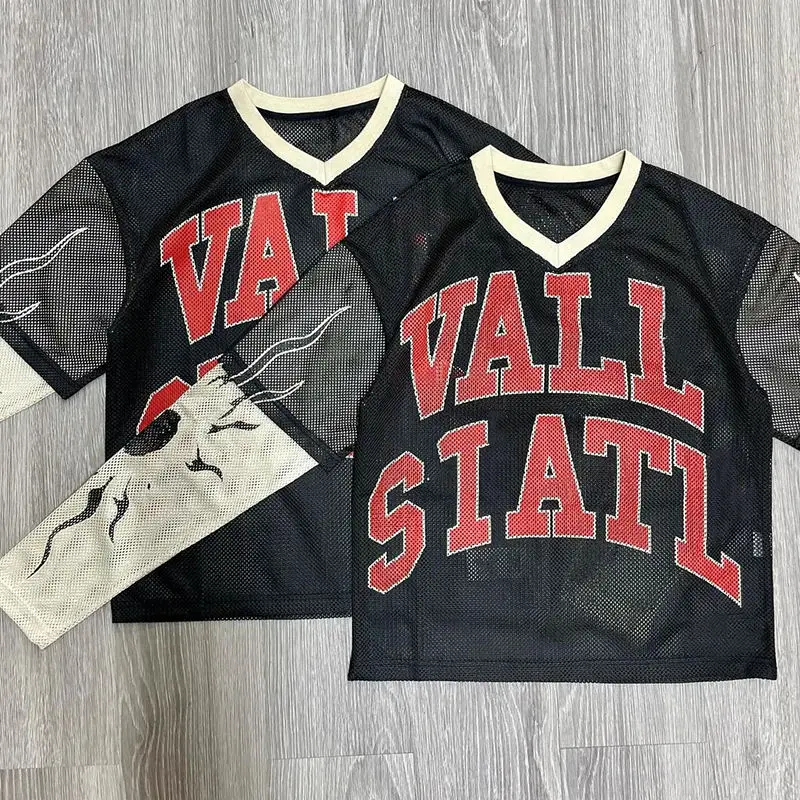 WT Manufacturer Customizable Oversized Shirt Print Quick Dry Breathable V Neck Double Layer Long Sleeve T-shirt Baseball Mesh